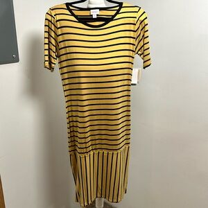 Julia column dress in black and gold stripes